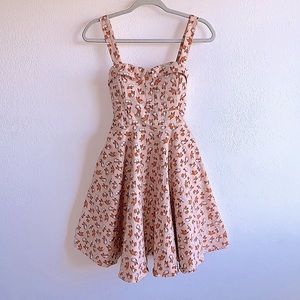 Ixia Corgi Dog Print Peach Pin Up Retro Fit & Flare Sweetheart Dress Sz L
